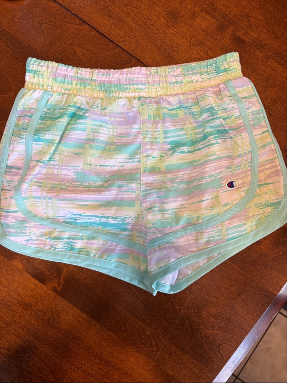 Champion girls Pastel Multi Stripe Athletic Shorts- built in undies size medium